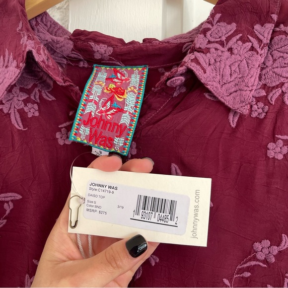 NWT Johnny Was Embroidered Floral Daiso Button Up Scallop Long Sleeve Blouse - Picture 8 of 12